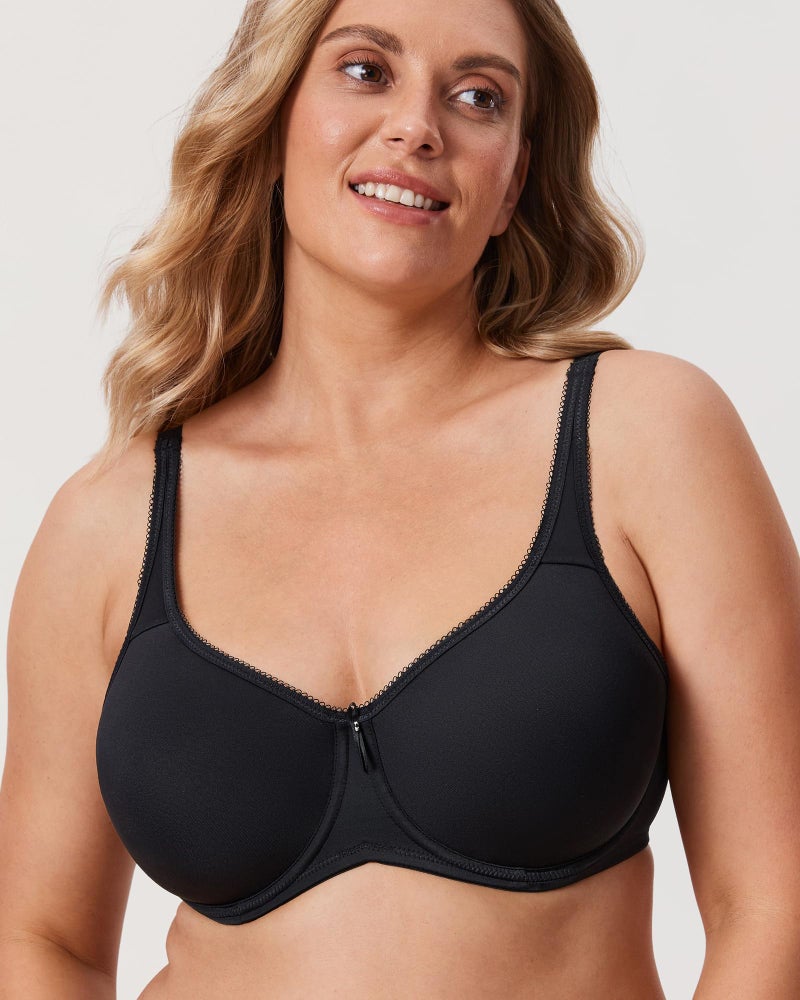 DELIMIRA Women's Seamless Tshirt Bras Plus Size Full Coverage Underwire Lightly Lined Bra Up to F Black 36F - Image 3